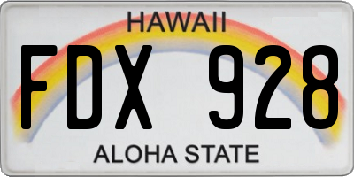 HI license plate FDX928