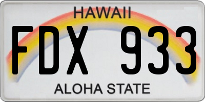 HI license plate FDX933