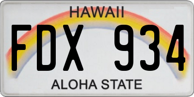 HI license plate FDX934