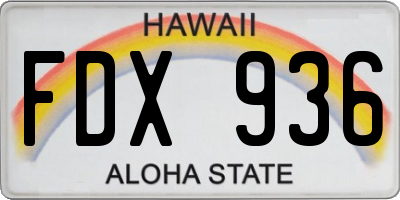 HI license plate FDX936