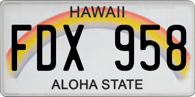 HI license plate FDX958