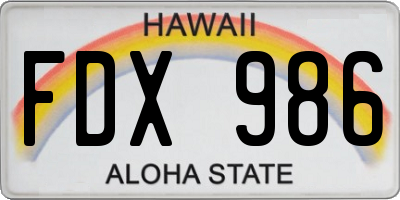 HI license plate FDX986