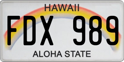 HI license plate FDX989
