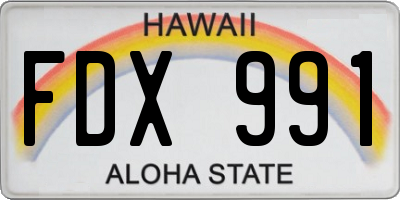 HI license plate FDX991