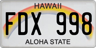 HI license plate FDX998