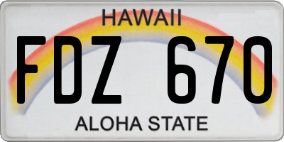 HI license plate FDZ670