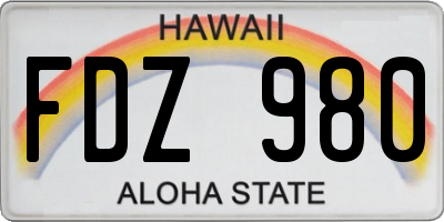 HI license plate FDZ980