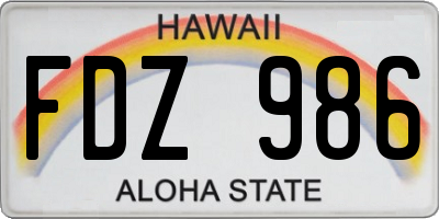 HI license plate FDZ986