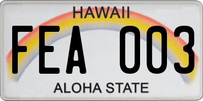 HI license plate FEA003