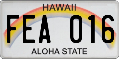 HI license plate FEA016