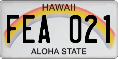 HI license plate FEA021