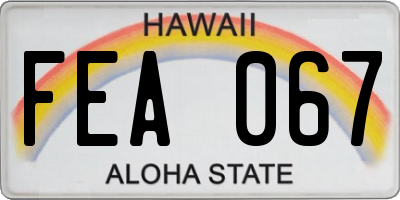 HI license plate FEA067