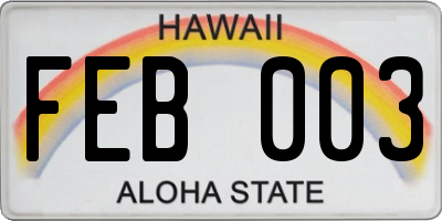 HI license plate FEB003