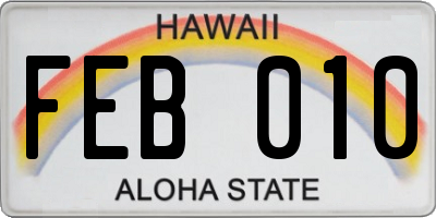HI license plate FEB010