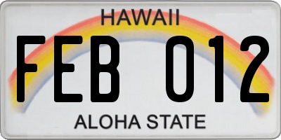 HI license plate FEB012