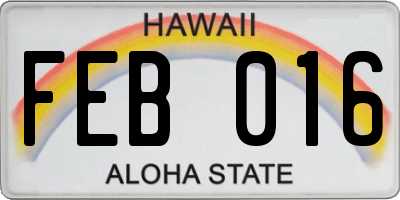 HI license plate FEB016