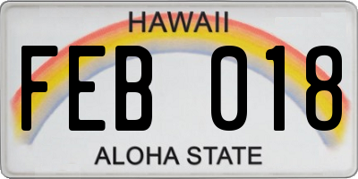 HI license plate FEB018