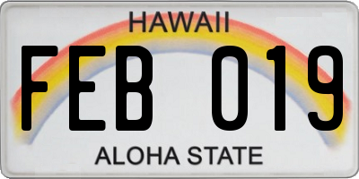 HI license plate FEB019