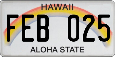 HI license plate FEB025
