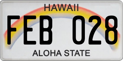 HI license plate FEB028