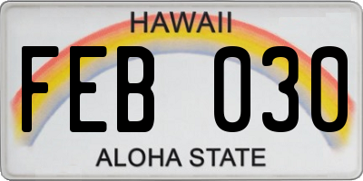 HI license plate FEB030