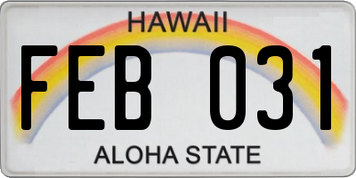 HI license plate FEB031
