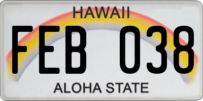 HI license plate FEB038