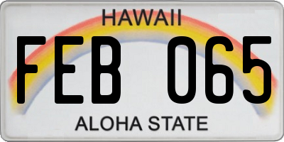 HI license plate FEB065