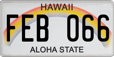 HI license plate FEB066