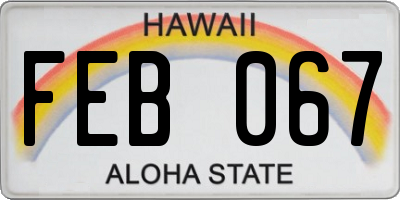 HI license plate FEB067