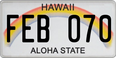 HI license plate FEB070