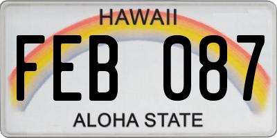 HI license plate FEB087