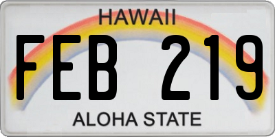 HI license plate FEB219