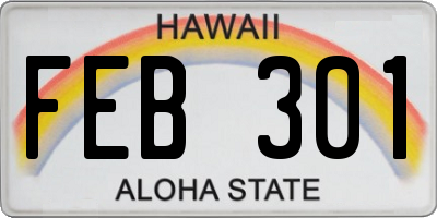 HI license plate FEB301