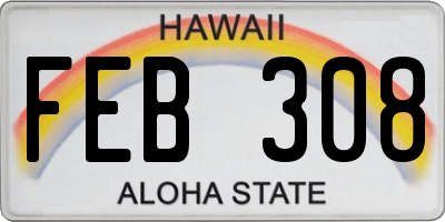 HI license plate FEB308