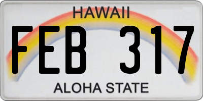 HI license plate FEB317