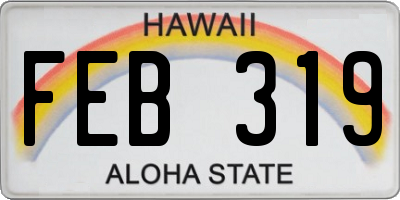 HI license plate FEB319