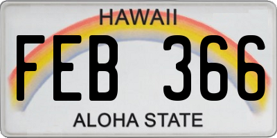 HI license plate FEB366