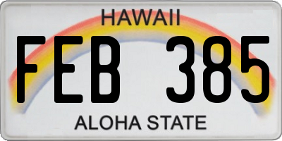 HI license plate FEB385