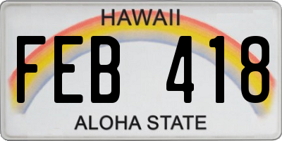 HI license plate FEB418