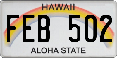 HI license plate FEB502