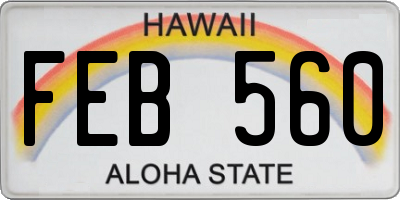 HI license plate FEB560