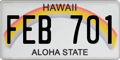 HI license plate FEB701