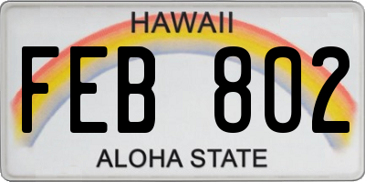 HI license plate FEB802