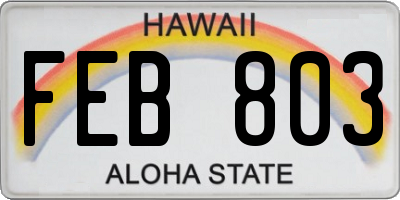 HI license plate FEB803
