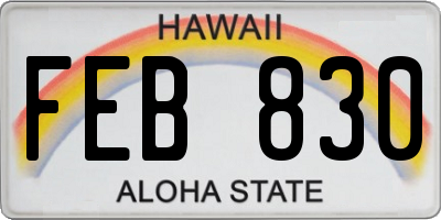 HI license plate FEB830