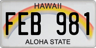 HI license plate FEB981
