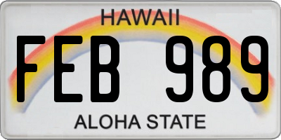 HI license plate FEB989