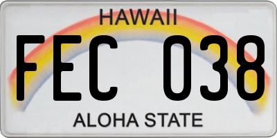 HI license plate FEC038