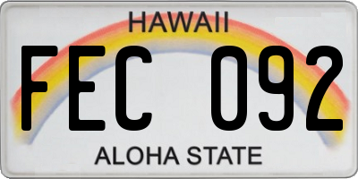 HI license plate FEC092